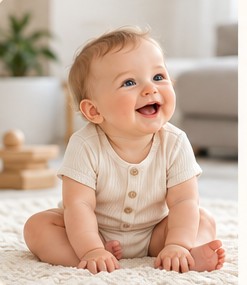 Lachende baby op een kleed